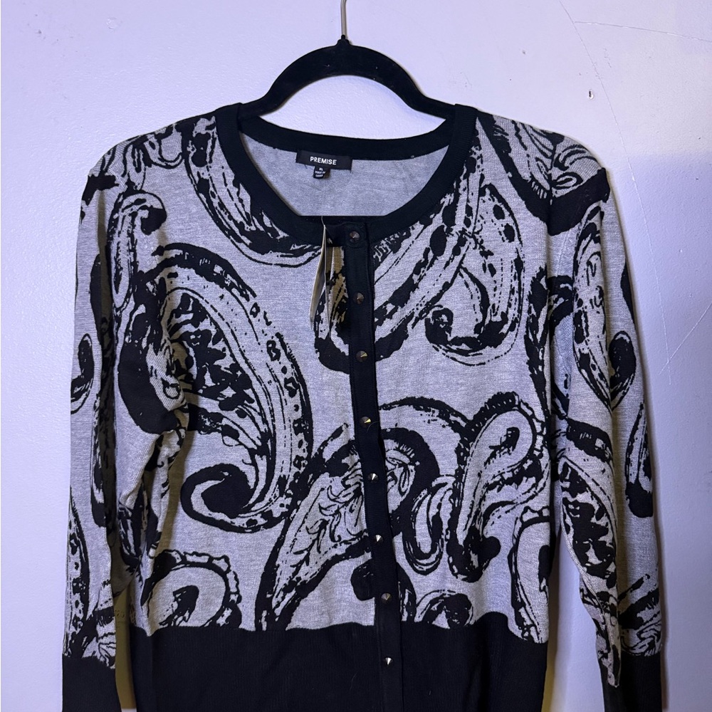 Premise Black and Gray Patterned Cardigan